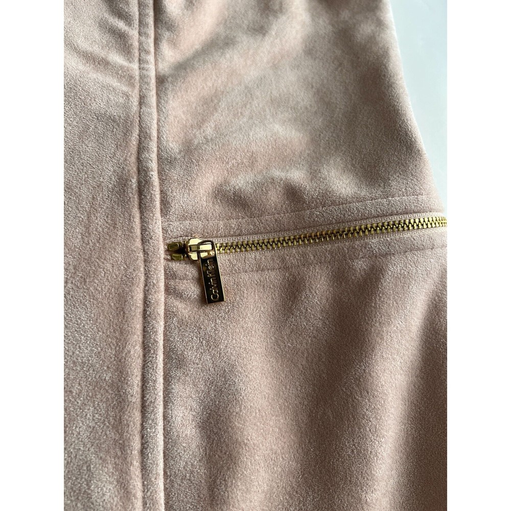 Calvin Klein Womens Faux Suede Pink Zipped Pockets Open Front Long Vest Size 8 - Picture 13 of 16